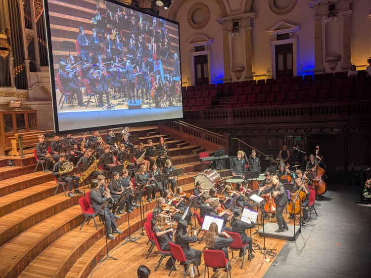 The string ensemble perform at the SSC Presentation Ceremony 2025 at Sydney Town Hall